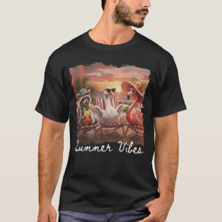 Sommarstämning Rolig Tvättbjörn Gås Flamingo T Shirt