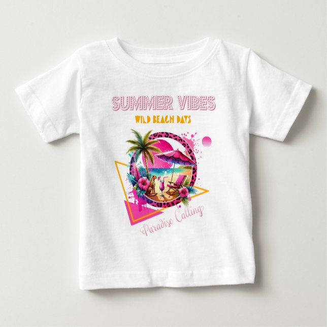 Sommarstämning, Rosa Leopardsdesign för stranddaga T Shirt (Framsida)