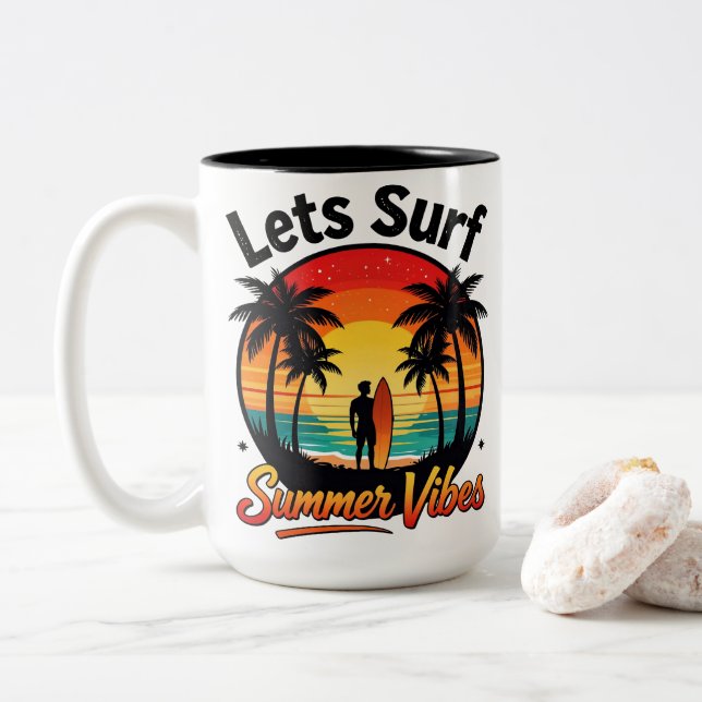 Sommarstämning Solnedgång Surfning Strand Tropisk  Två-Tonad Mugg (Med munk)