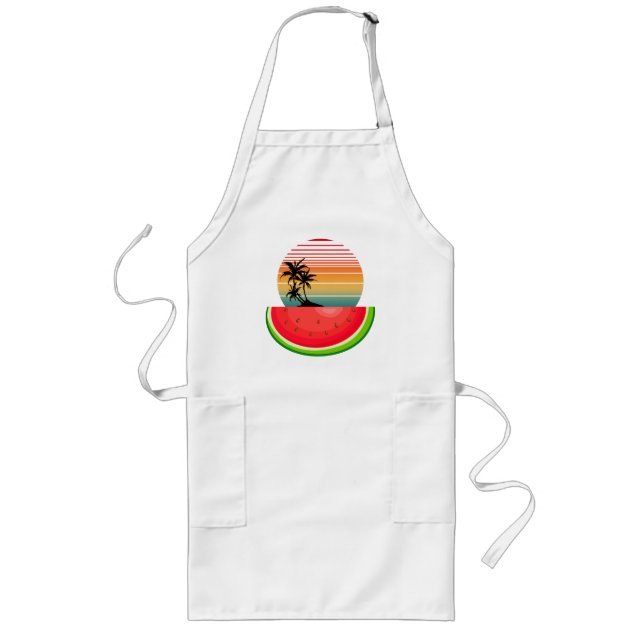 Sommarstämning Solnedgång Vattenmelon  Långt Förkläde (Framsidan)