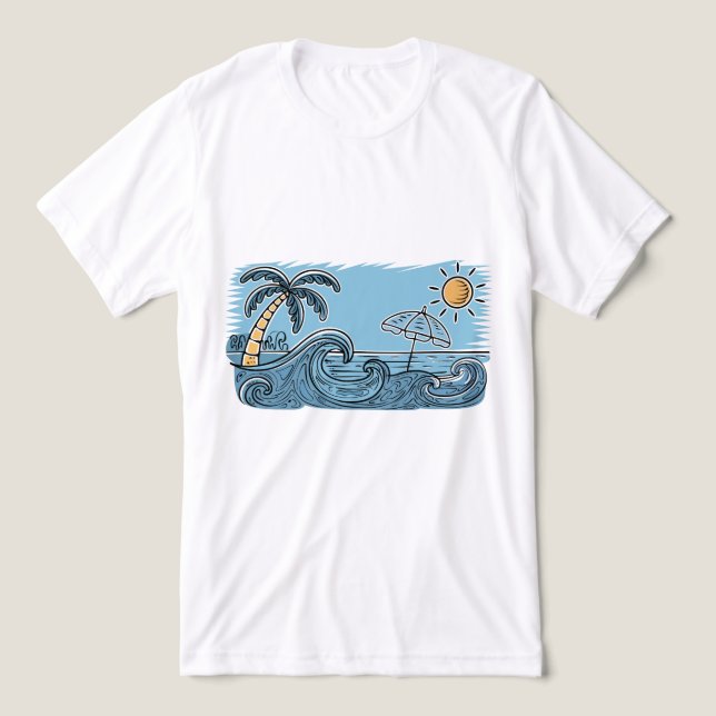 Sommarstämning Strandillustration T Shirt (Design Framsida)