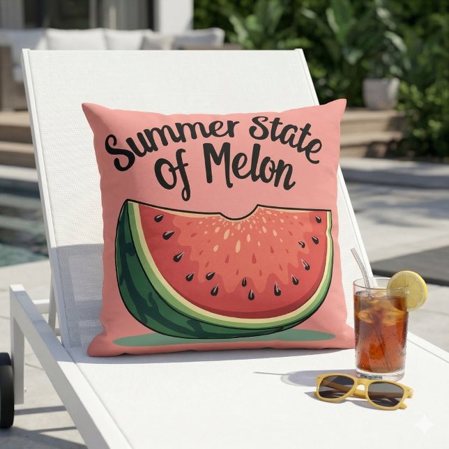 Sommarstaten Melon Retro Fruit Art Kudde (Summer State of Melon Retro Fruit Art Throw Pillow In Poolside Chair)