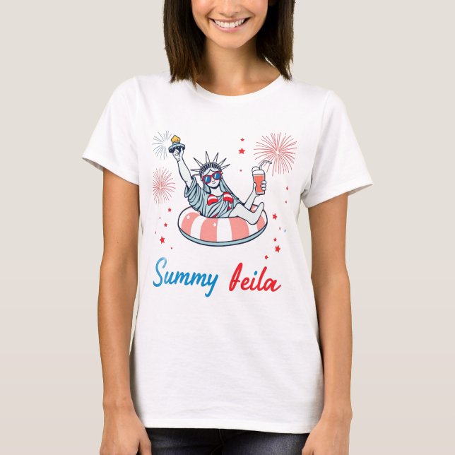 Sommarstaty Liberty Flytande Fjärde Juli T Shirt (Framsida)