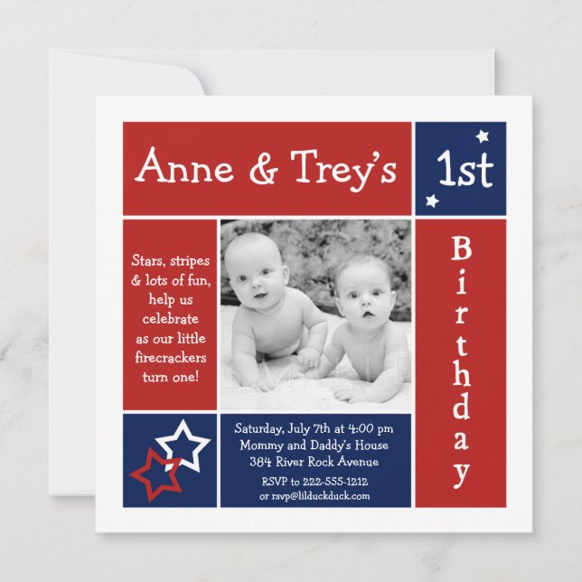 Sommarstjärnor - inbjudan till foto på födelsedage (Framsida)