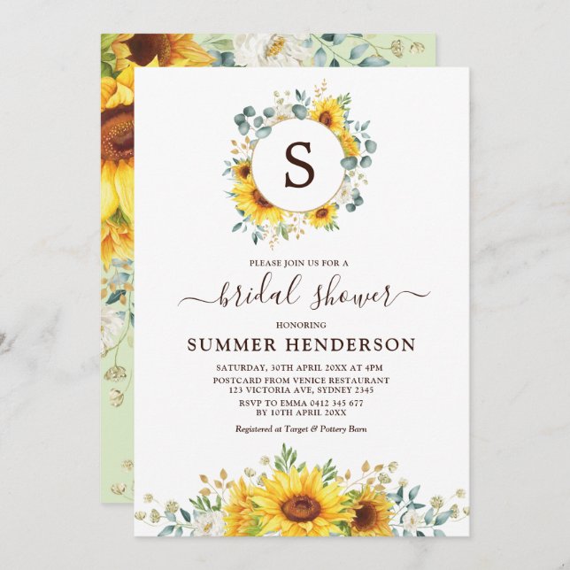 SOMMARSTRÅLGLANS - trädgårds- solrosmöhippa Inbjudningar (Fram/baksida)