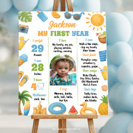 Sommarstrand 1-års födelsedagsfest Foto Milstolpe Poster