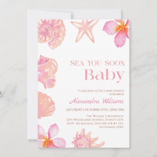 Sommarstrand Baby Shower med snigelskal Inbjudningar
