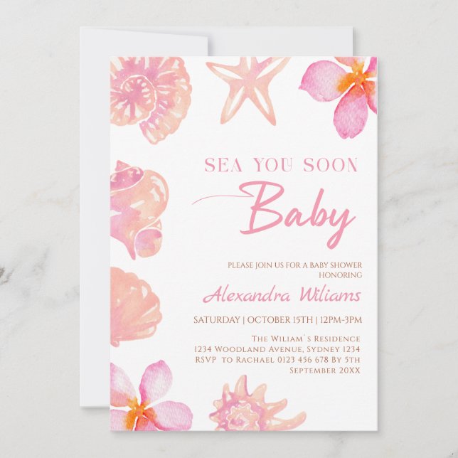 Sommarstrand Baby Shower med sniglar Inbjudningar (Framsida)