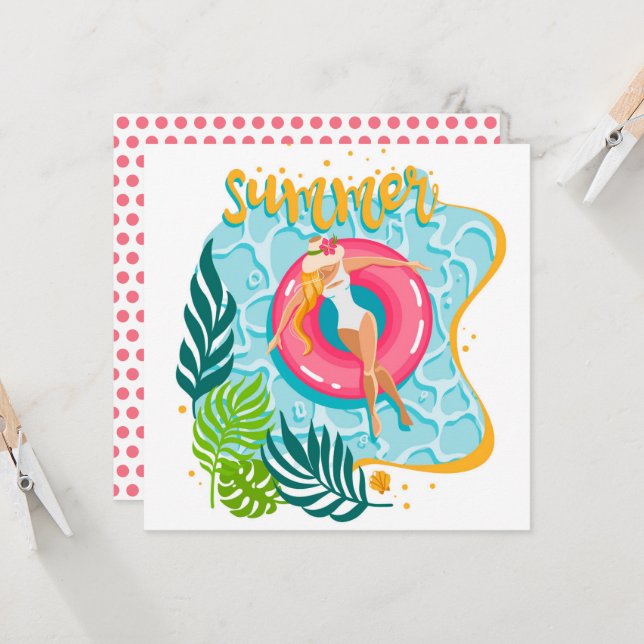 Sommarstrand flicka välkomstkort kort (Fram/Back In Situ)