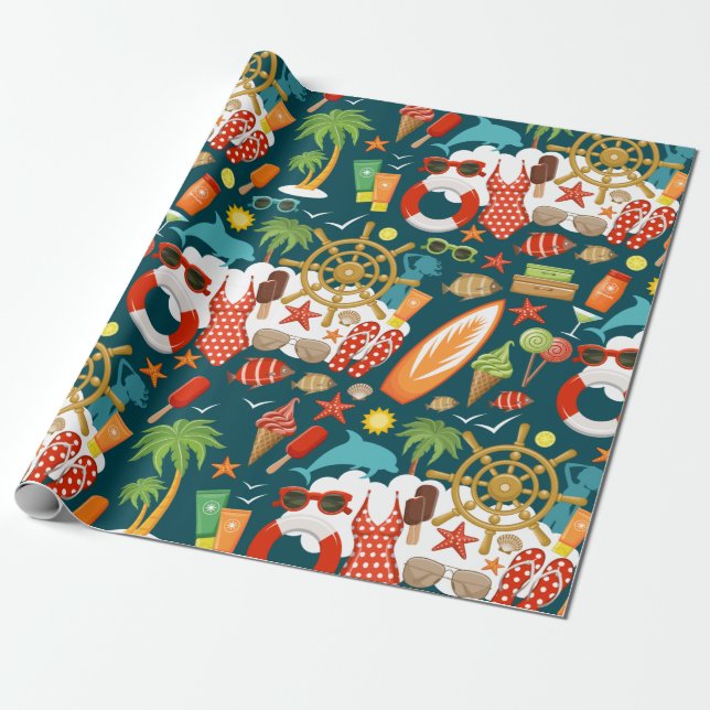 sommarstrand i party mönster presentpapper (Utrullad)
