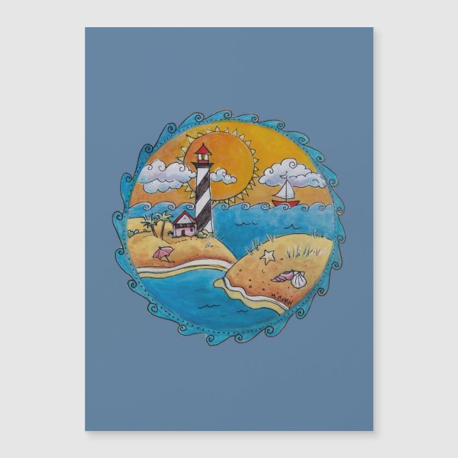 Sommarstrand, roligt solig kuststrand (Framsida)