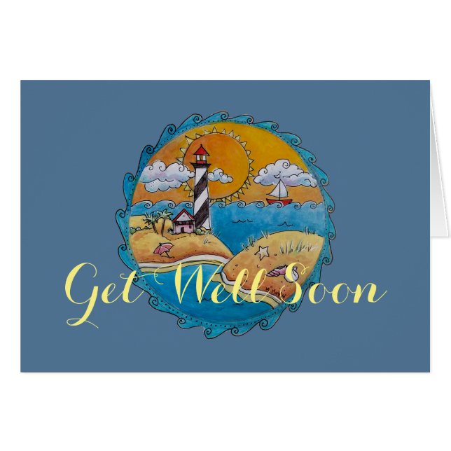 Sommarstrand, roligt solig kuststrand hälsningskort (Framsidan Horizontal)