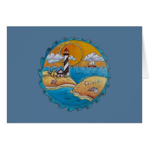 Sommarstrand, roligt solig kuststrand hälsningskort