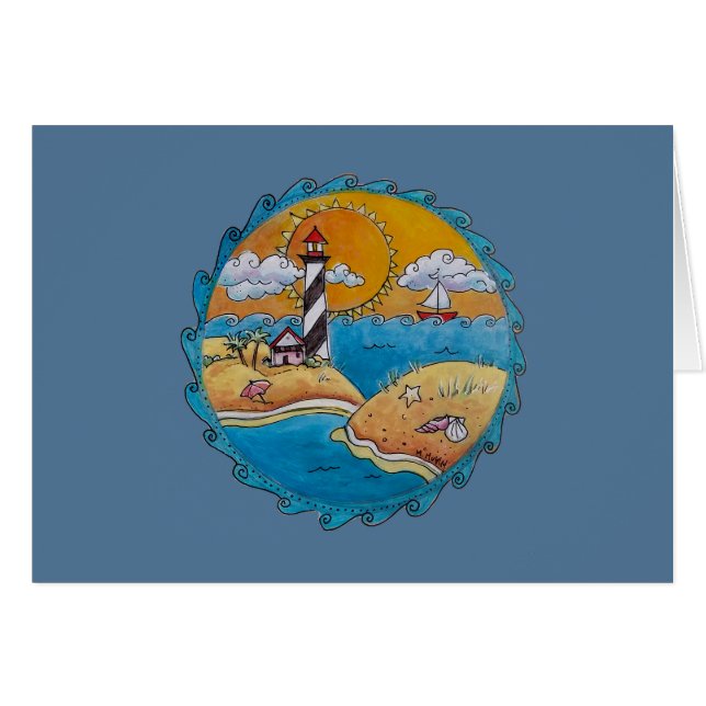 Sommarstrand, roligt solig kuststrand hälsningskort (Framsidan Horizontal)