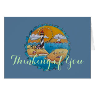 Sommarstrand, roligt solig kuststrand hälsningskort