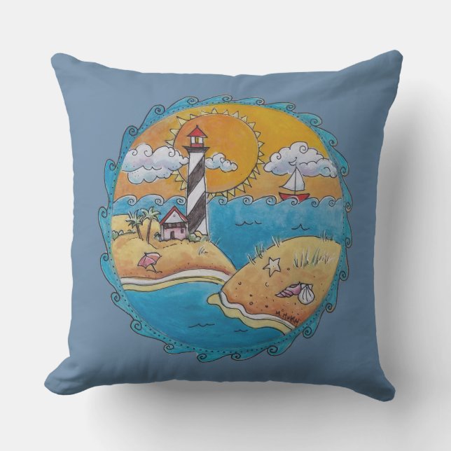 Sommarstrand, roligt solig kuststrand kudde (Framsida)