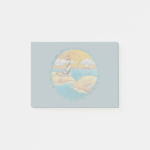 Sommarstrand, roligt solig kuststrand post-it block