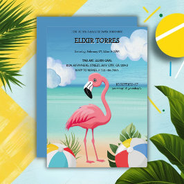 Sommarstrand Rosa Flamingo Bebis Shower Inbjudningar