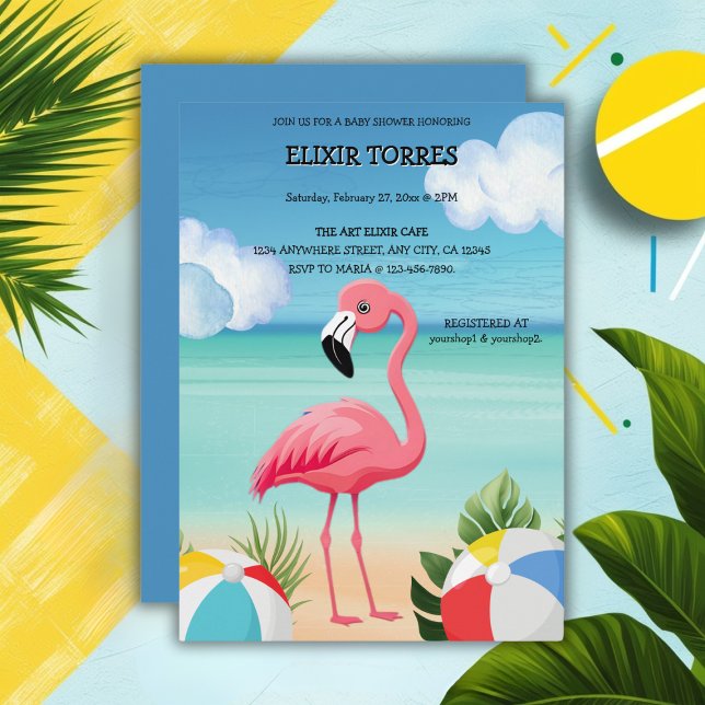 Sommarstrand Rosa Flamingo Bebis Shower Inbjudningar (Skapare uppladdad)