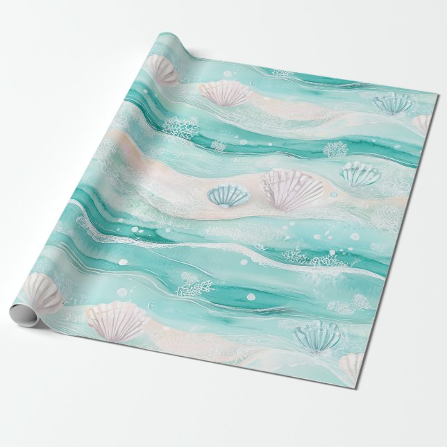 Sommarstrand Snäckmönster Presentpapper (Utrullad)