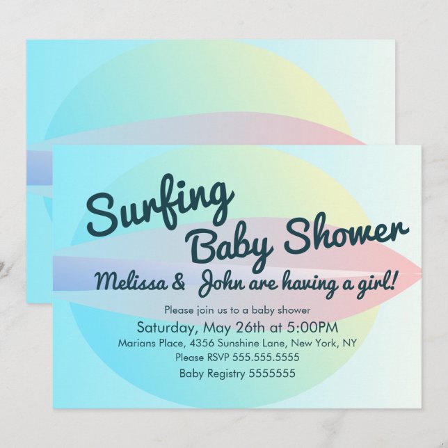 Sommarstrand Surfing Baby Shower Flickinbjudan Inbjudningar (Fram/baksida)