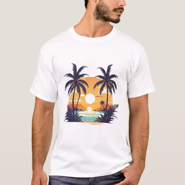 Sommarstrand T-Shirt med kokokokonut träd vintage (Framsida)