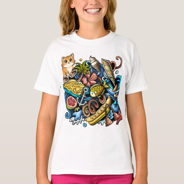 Sommarstrand totetask design t-shirt (Framsida)