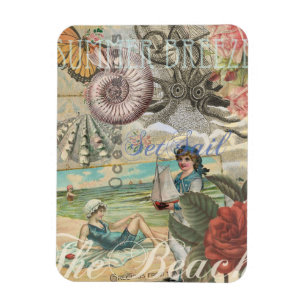 sommarstrand vintage bläckfisk antikt segelfartyg magnet