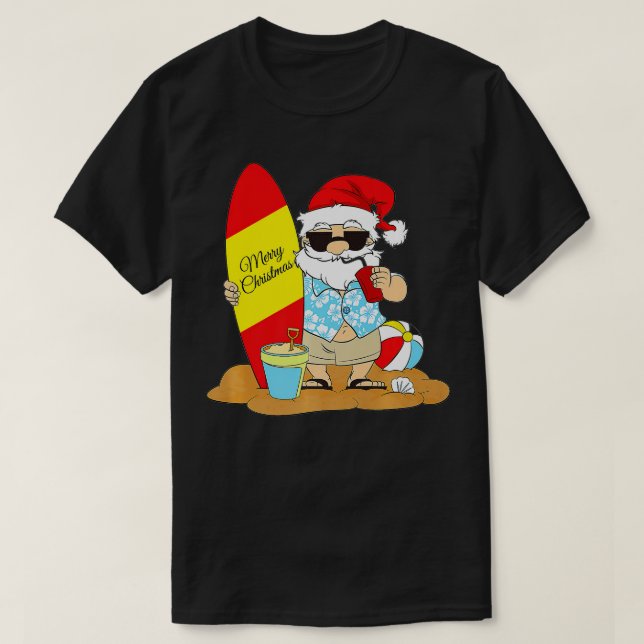 Sommarstranden på Surfan Santa Hawaiian jul i T Shirt (Design framsida)
