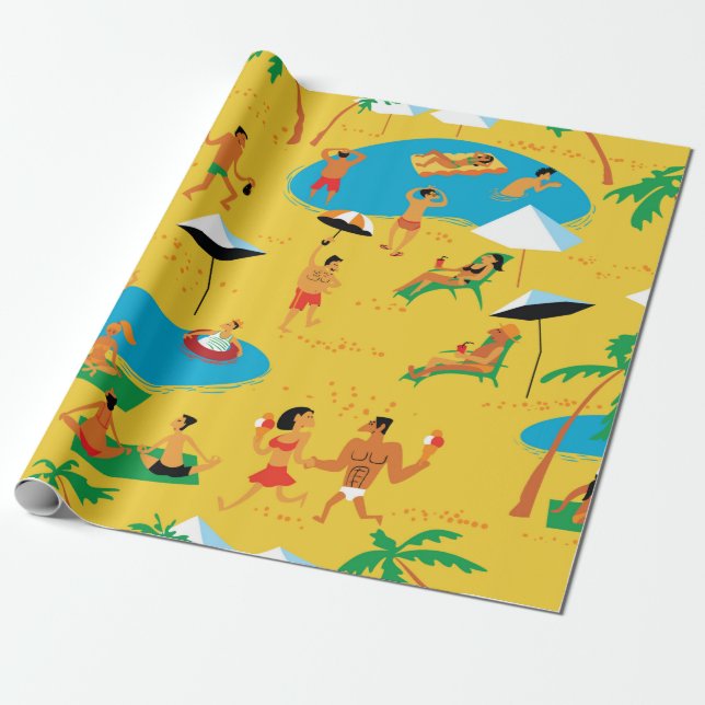 Sommarstrandfolk utan mönster. Tropisk bas Presentpapper (Utrullad)