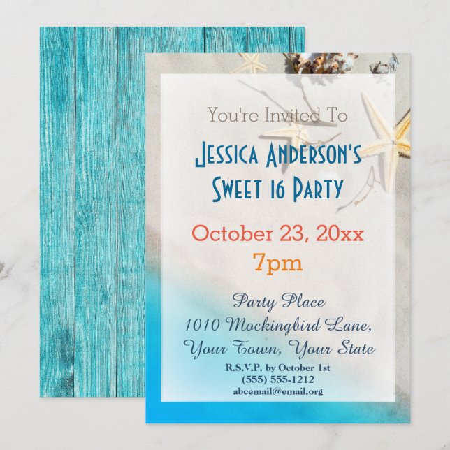 Sommarstrupfisk Tropical Sweet 16 Birthday Inbjudningar (Fram/baksida)