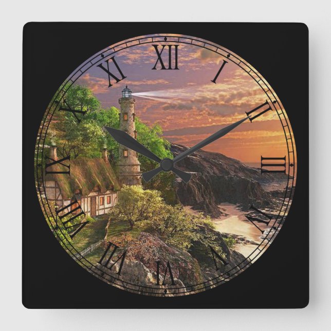 Sommarstuga och fyr konst fyrkantig klocka (Framsida)
