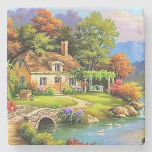 Sommarstugan på Vatten Fine Art Stenunderlägg (Framsidan)