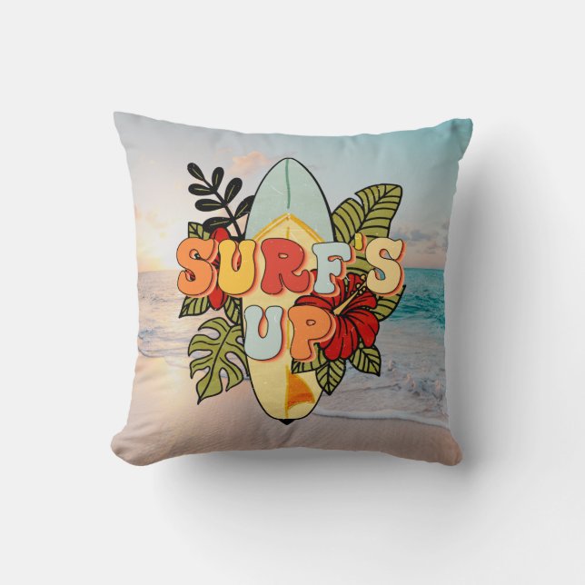 Sommarsurande strandblommor och tropiska blad kudde (Framsida)