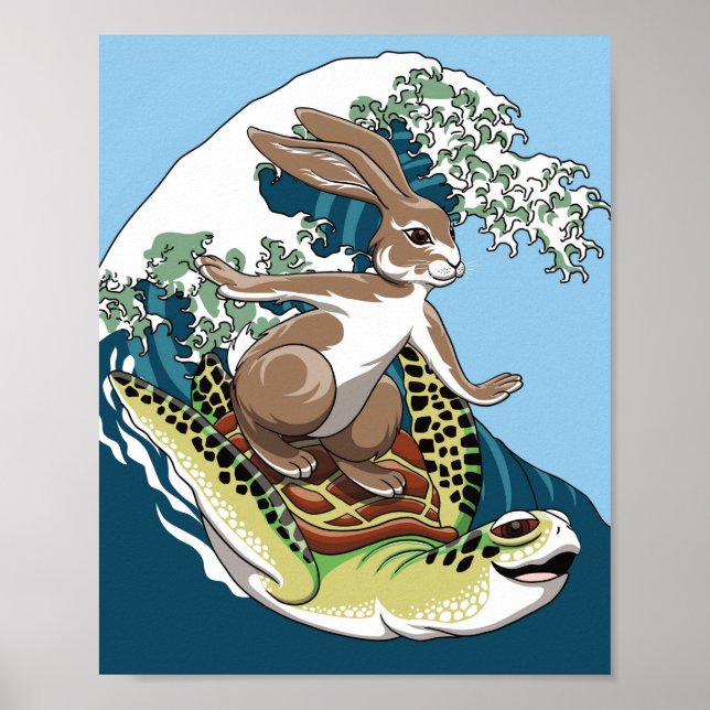Sommarsurfing - Turtle and Rabbit Illustration Poster (Framsidan)