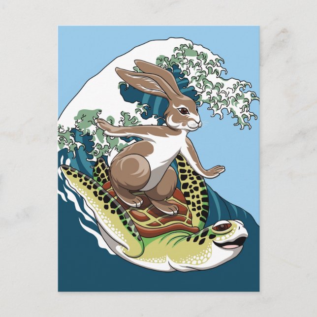 Sommarsurfing - Turtle and Rabbit Illustration Vykort (Framsida)