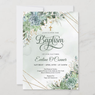 Sommarsuskulatur eucalyptus greenery guld Baptism Inbjudningar