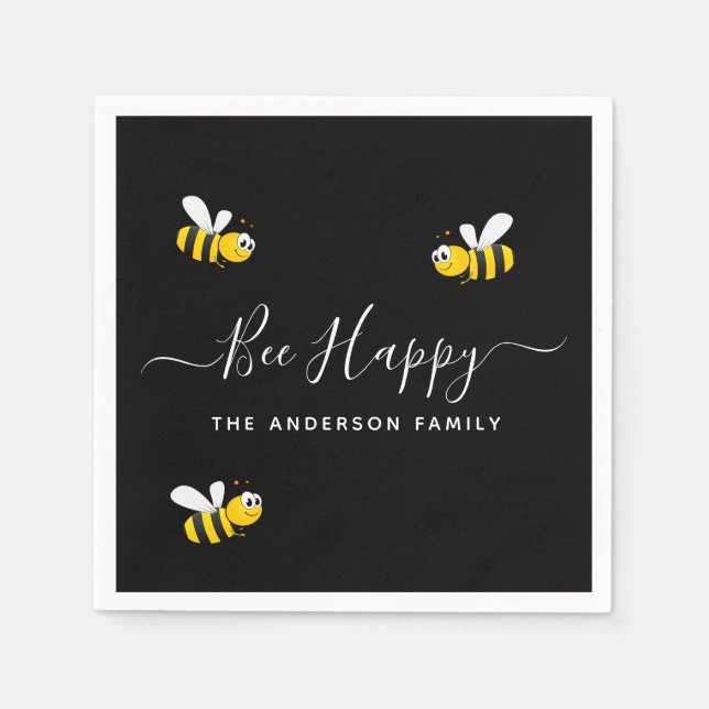Sommarsvart gult, bl.a. lycklig, humlor pappersservett (Framsidan)