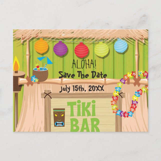 Sommartema Tiki-fest i Hawaii Evenemang Postkort Meddelande Vykort (Framsida)