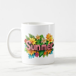 Sommartext - färgstark illustration av sommarblomm kaffemugg