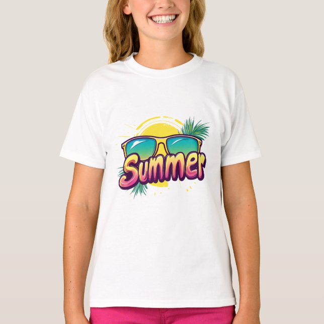 Sommartext - färgstarka sommarsolglasögon t shirt (Framsida)