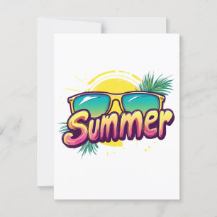 Sommartext - färgstarka sommarsolglasögon vykort