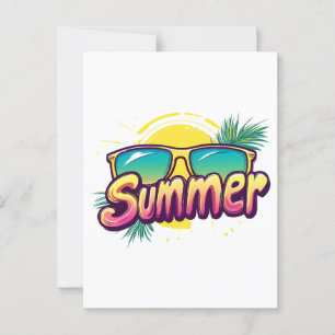 Sommartext - färgstarka sommarsolglasögon vykort