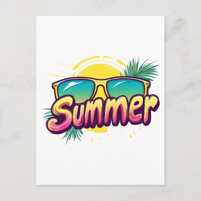 Sommartext - färgstarka sommarsolglasögon vykort (Framsida)