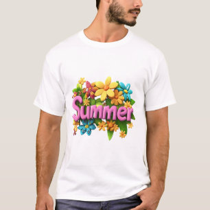 Sommartext med blommor t shirt