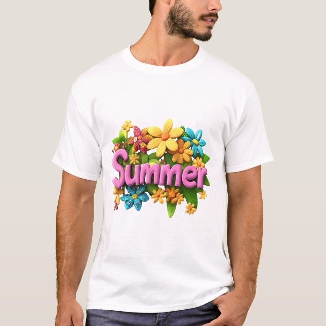 Sommartext med blommor t shirt (Framsida)