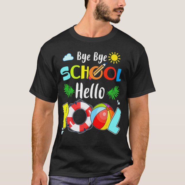 Sommartid Adjö SkolHej Bassäng Sjöjungfru Stud T Shirt (Framsida)