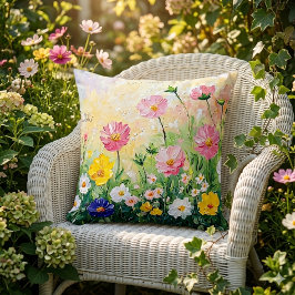 Sommartid. Färgglada blommor. Konst. Kudde