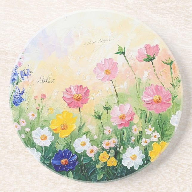 Sommartid. Färgglomma blommor. Konst. Sandsten Underlägg (Framsidan)