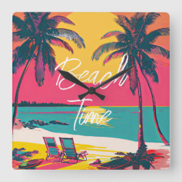 Sommartid för retro Surfer Handflatan Träd Solnedg Fyrkantig Klocka